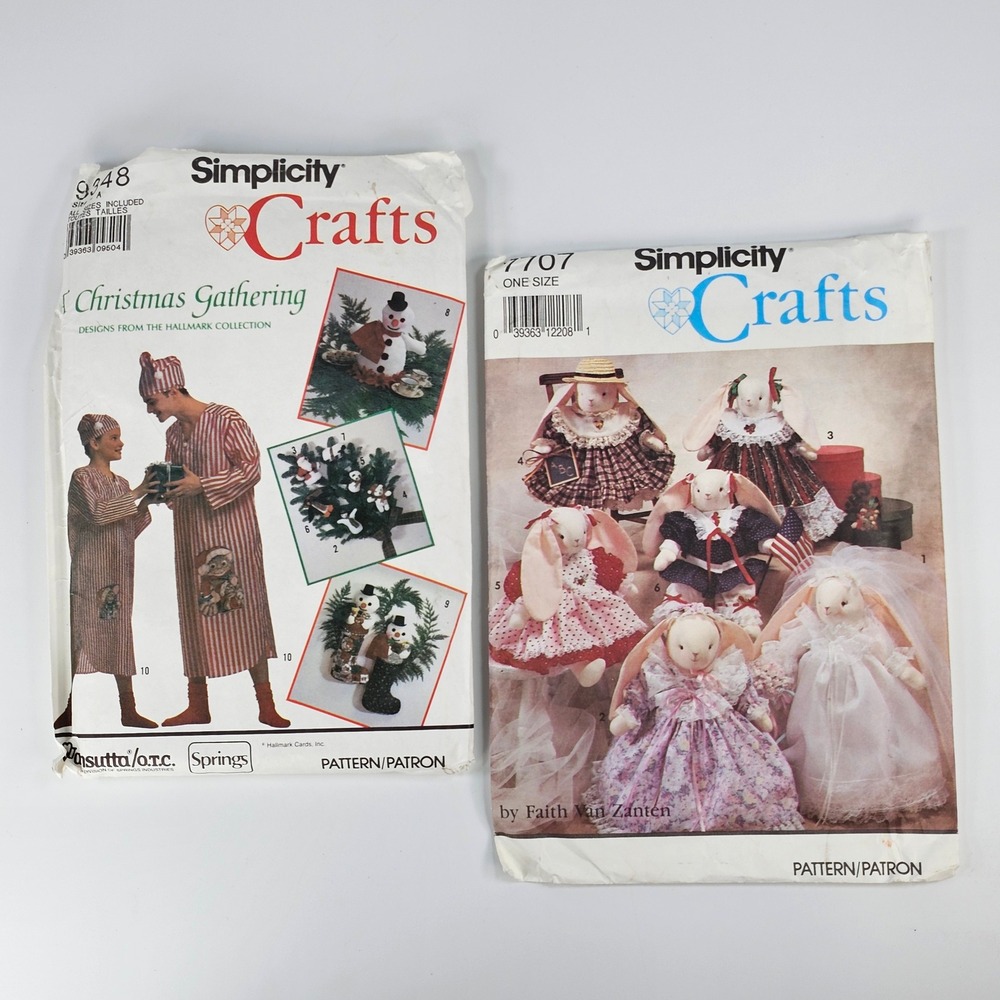 Vintage 1991 Simplicity Crafts Sewing Patterns 9348 Christmas 7707 Bunny Lot